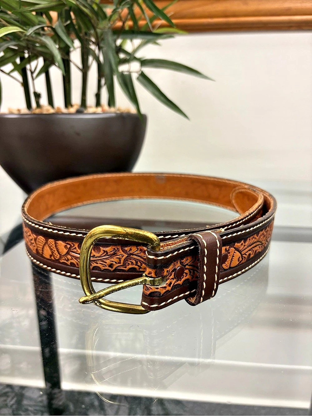 Tex Tan 7500M Paisley Leather Belt in Brown Size 34
